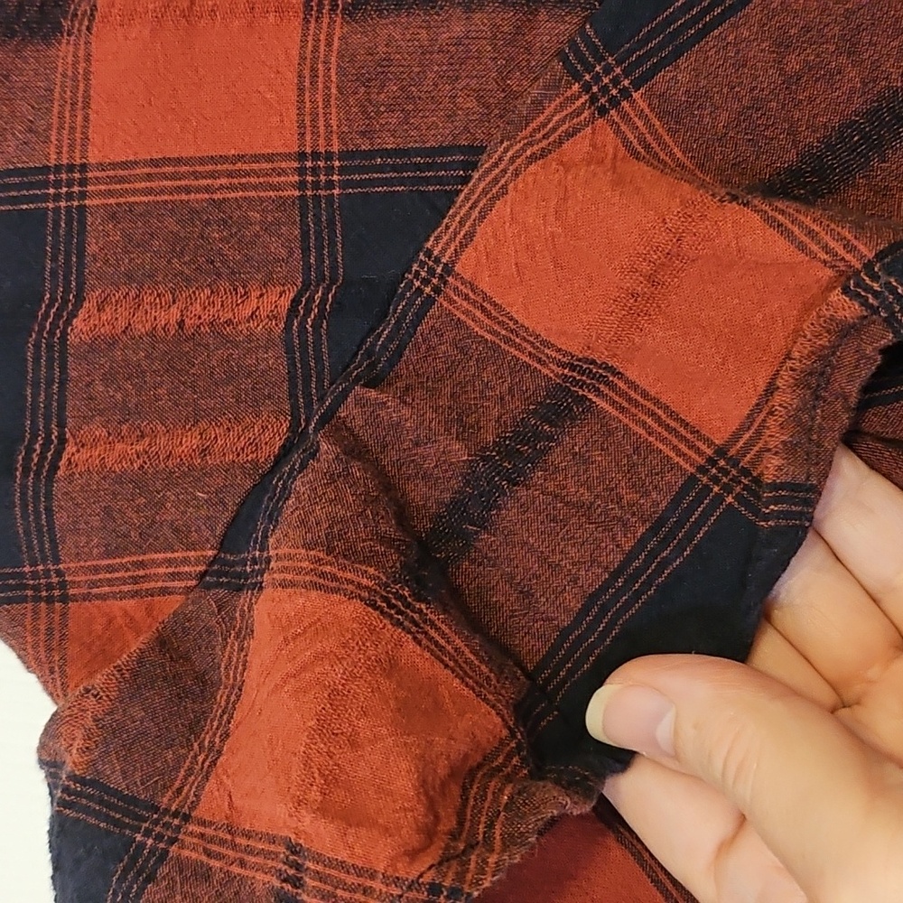 BCBGeneratiom Red and Blue Plaid and Check Blouse with Ruffles - Picture 6 of 15